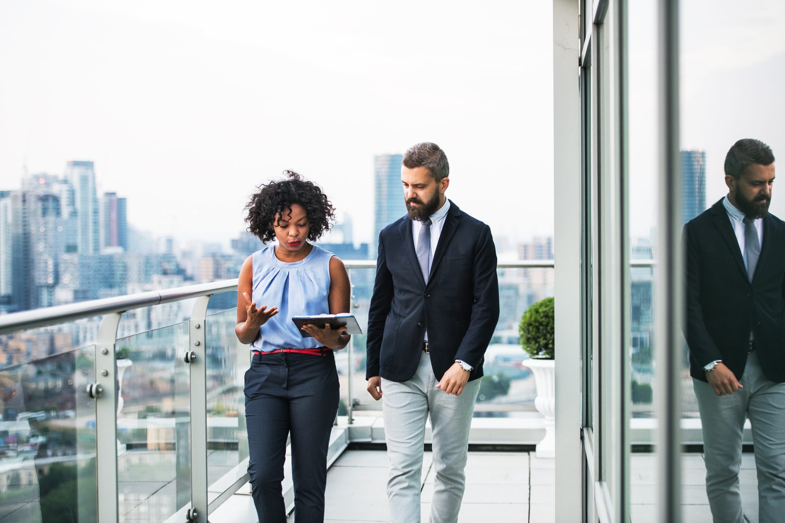 Business professionals walking together